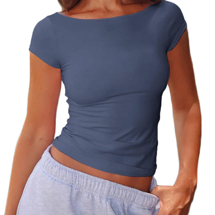 Women's Boat Neck Baby Tee Short Sleeve T-Shirts Going Out Tops