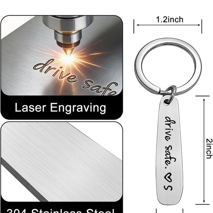 Drive Safe Keychain for Him or Boyfriend, Personalized Initial Keyring, Love Reminder for Drivers, New Driver Gift