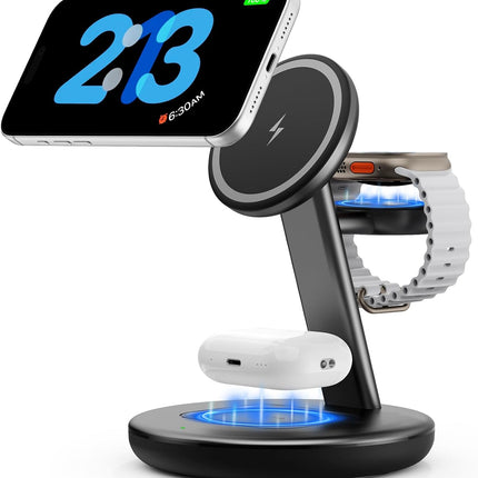 for Apple Watch 5W Fast Charger,3 in 1 Wireless Charging Station,for Apple Magsafe Charger Stand,Fast Magnetic Wireless Charger Station for iPhone 17 16 15 14 13 12 Series,Airpods,Apple Watch