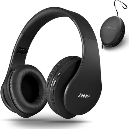 ZIHNIC Bluetooth Headphones Over-Ear, Foldable Wireless and Wired Stereo Headset Micro SD/TF, FM for Cell Phone,PC,Soft Earmuffs &Light Weight for Prolonged Wearing (Black)