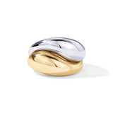 14K Gold Plated Mixed Metal Chunky Two Tone Wavy Dome Rings Pack for Women | Statement Ring Set