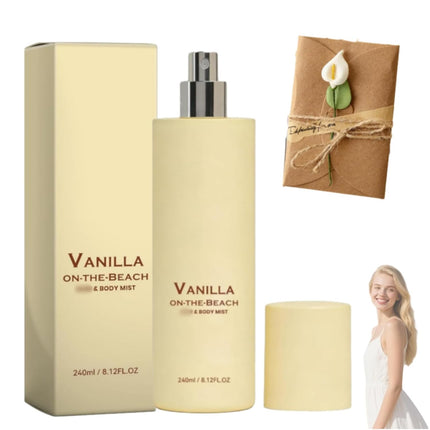 Vanilla on the Hair and Body Mist, Beach Fragrance Spray, Natural Vanilla & Ocean Scent, Long-Lasting Fresh Fragrance, Lightweight & Non-sticky, Portable Hair and Body Spray (1pcs)