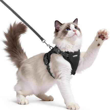 rabbitgoo Cat Harness and Leash, Escape Proof Vest with 3 Adjustable Buckles, Soft Comfortable Kitten Harness, Easy to Wear, Reflective for Safe Outdoor Walking, Medium, Black