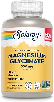 Solaray Magnesium Glycinate + BioPerine Chelated 120 VegCaps supplement bottle