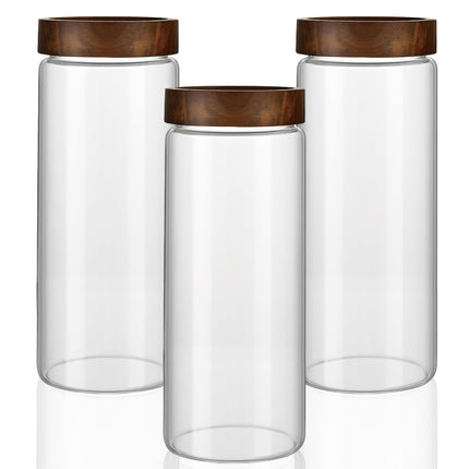 28 fl oz/850 ml Clear Glass Storage Canister with Airtight Wooden Screw Lid, Medium Cute Decorative Glass Container Jar for Coffee,Candy,Salt,Cookie,Condiment,Pepper,Sugar,Overnight Oatmeal