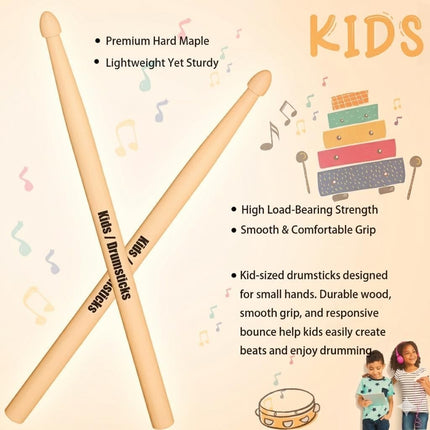 Drum Sticks Kids,Drumsticks For Kids, 12 Inch Maple Drum Sticks, Kids Drum Sticks,Musical Instrument Percussion Accessories, Drumsticks For Students, Beginners (2 Pairs)