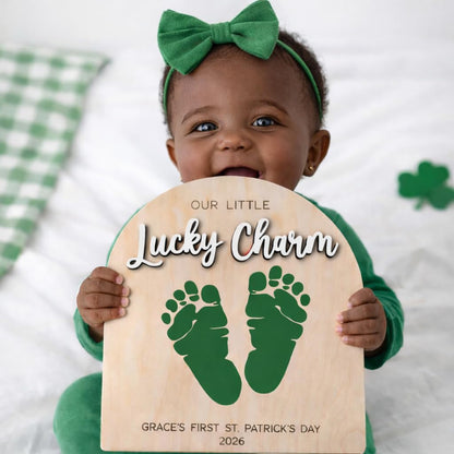 St Patrick's Day Baby Footprint Plaque, Baby Keepsake DIY Craft for Children (Lucky Charm)