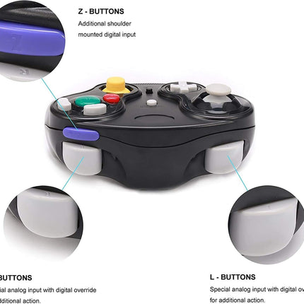 PGYFDAL Wireless Game Cube Controller, 2 Pieces 2.4G Wireless Classic Gamepad with Receiver Adapter for Wii Game Cube NGC GC (Dark Blue and Black)