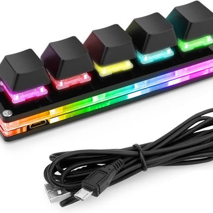 Ecarke Upgrade Black 5 Keys Mini Macro Mechanical Keyboard Gaming Keypad Hot Swap Game Keyboards USB Data Cable for Windows Mac OSU HID Standard Keyboard Cherry Shaft & RGB LED