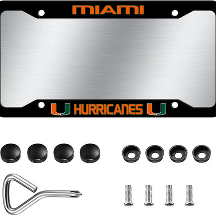 1PC Aluminum License Plate Frames for Miami Hurricanes,Metal Matte Black License Plate Holders for UM, Universal US Car License Plate Covers with Screws