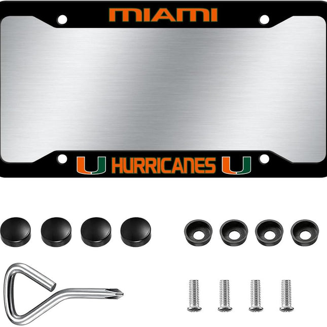 1PC Aluminum License Plate Frames for Miami Hurricanes,Metal Matte Black
