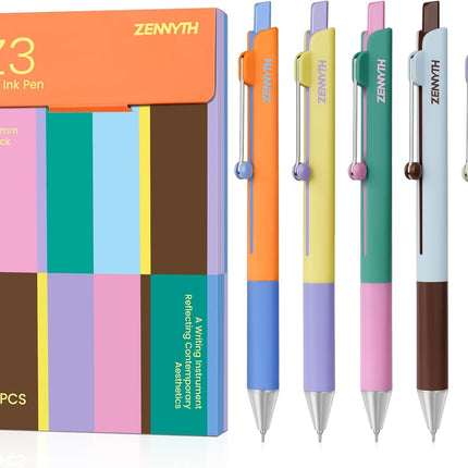Solati Gel Pens, 5PCS 0.5mm Fine Point Smooth Writing Black Ink Pens, Cute Color Blocking Design with Rolling Clip, Quick Dry Writing Pens for School, Office & Gifts (Z3 5PCS Contrast Color)