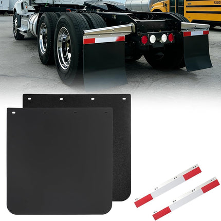 24"x24" Black Polymer Mud Flaps with 24"x3" Reflective Tape, Universal Fit for Semi Trucks, Trailers & Heavy Duty Vehicles, All-Weather Protection, 2 Pack