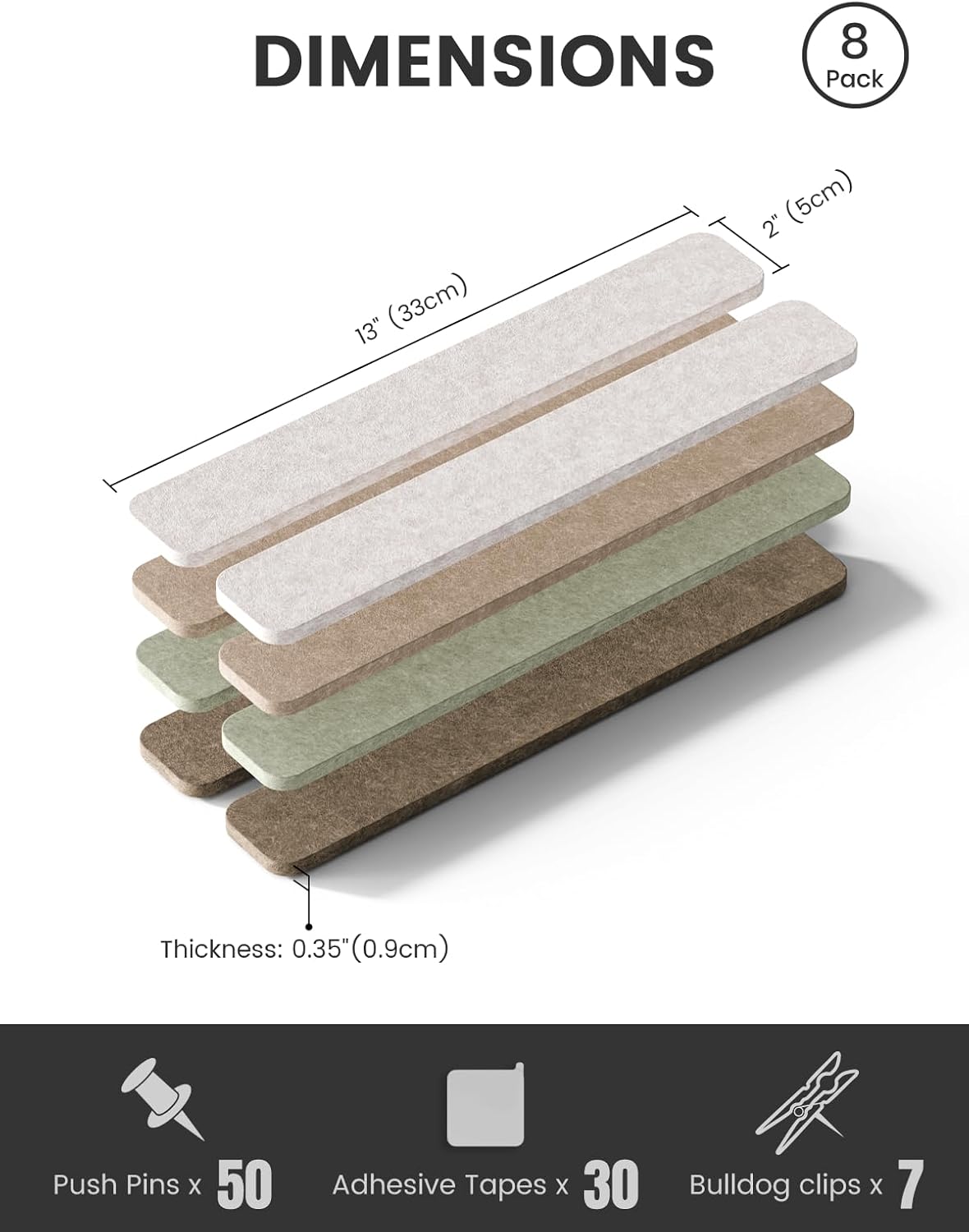 Cork Board Alternative Felt Strip Board 8-Pack, 13" x 2", Linen Dusk - photo 2