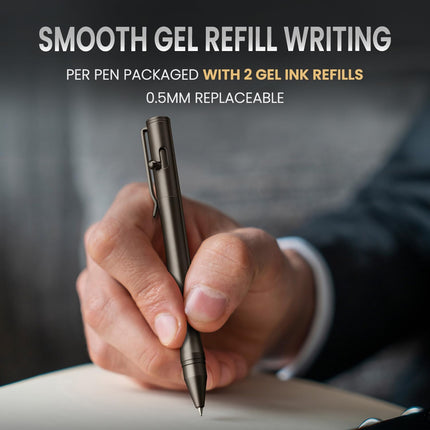 Origin-Joy Brass Bolt Action Pen Set, Heavy Duty EDC Copper Metal Tactile Turn Pen With Gel Ink Refills (Black & Gunmetal Gray)