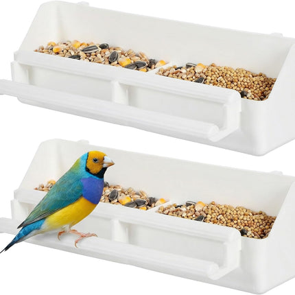 Grevosea Bird Feeder for Cage, 2 Pack No Mess Bird Feeders Plastic Hanging Parakeet Feeder with Hooks for Small Parrots Budgerigar Cockatiel Canary Parakeet Cage Accessories (White)