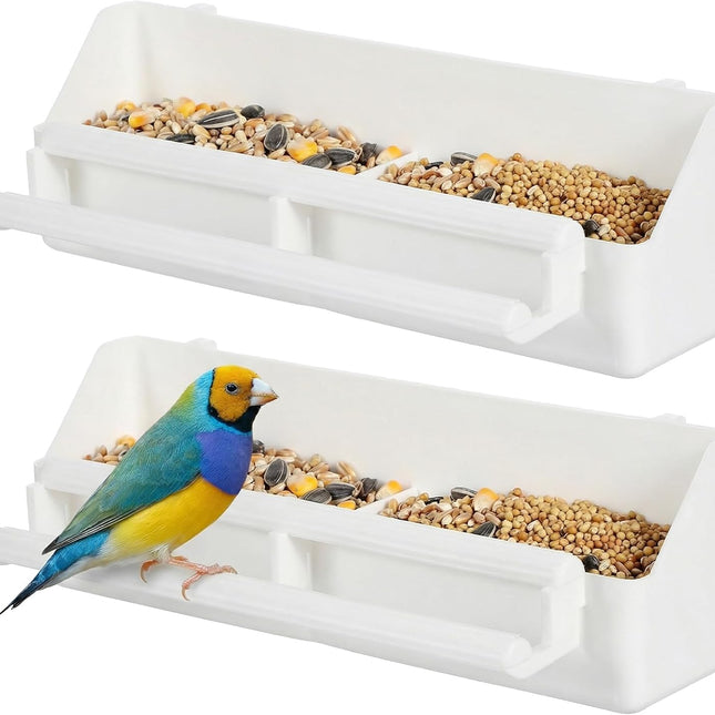 Hanging Bird Cage Feeders, 2 Pack, Dual Compartments, Plastic, White
