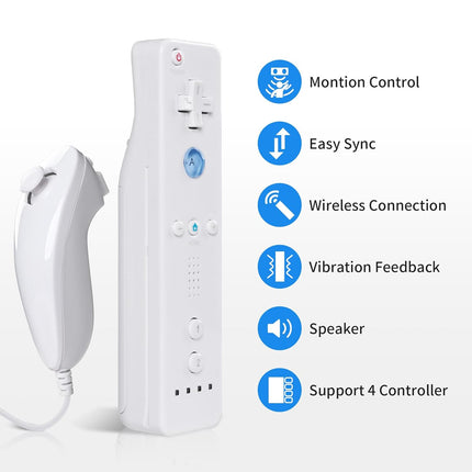 Zamia 2 Packs Upgrade Controller with Silicone Case and Wristband,Remote Controller with Nunchunk Compatible for Wii/Wii U Games(White)
