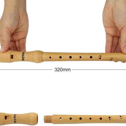 rayzm Wood Soprano Recorder, Solid Maple Baroque Fingering (C Key, 8-Hole) Detachable 2-Piece Woodwind Instrument for Beginners & Music Students