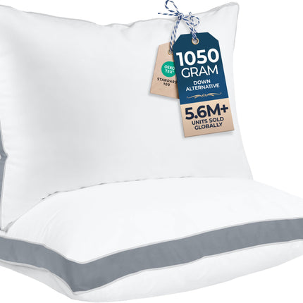 Almohada de cama con gusset, almohadas de hotel tamaño Queen, set de 2, blancas
