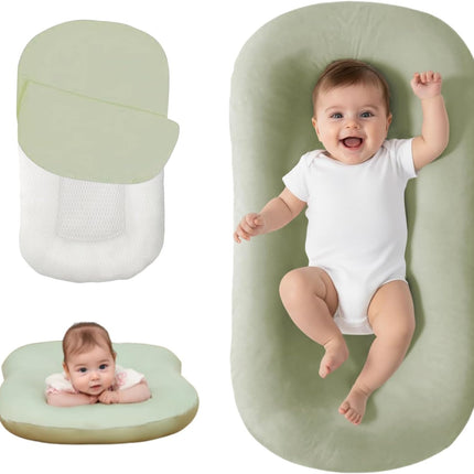 Lucakuins Baby Lounger, Bionic Design Baby Lounger for Newborn 0-24 Months, Soft Organic Cotton Breathable Lounger for Infants (Green Newborn Lounger)