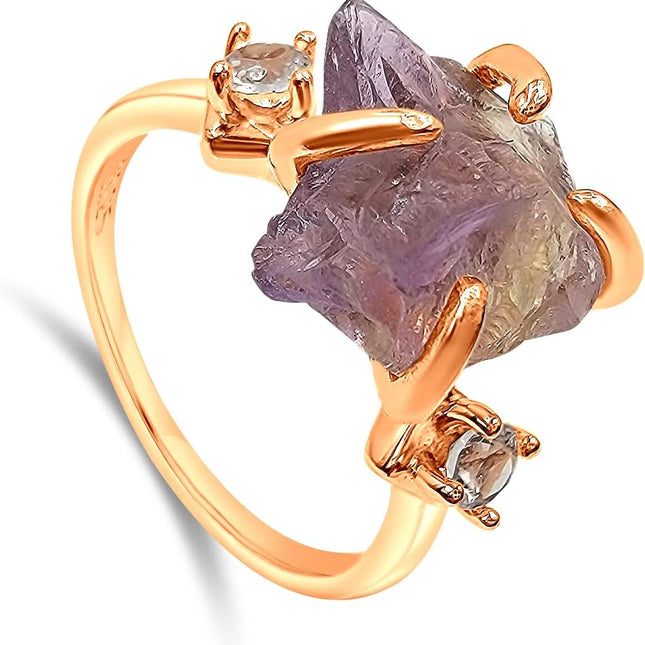 Raw Crystal Ring Birthstone Rose Gold and Quartz Solitaire Jewelry gift — Home & Lifestyle