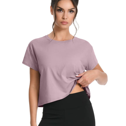 5 Pack Women's Loose Fit Short Sleeve Workout Crop Top T-Shirts