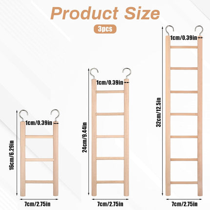 3 PCS Bird Cage Ladder, Parakeet Ladders Bird Ladder for Cage Wooden Hanging Parrot Wood Step Climbing Small Wooden Ladders for Birds Parakeets Parrots Cockatoo Lovebirds (3 Step, 5 Steps, & 7 Steps)