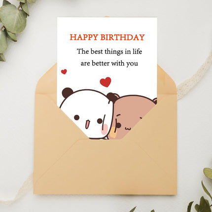 FANCYLUCKY Cute Birthday Card for Women Men, Love Birthday Card Gifts for Girlfriend Boyfriend Wife Husband, Romantic Birthday Card with Bear Design