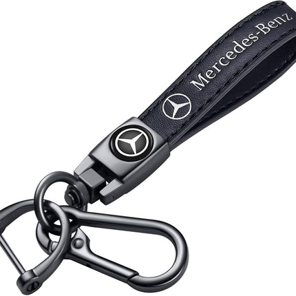 Genuine Leather Key Chain Fit for Mercedes Benz A C E S Class Series GLK CLA GLA GLC GLE CLS SLK AMG Series Keychain KeyRing for Men and Woean Accessories Black
