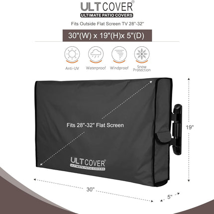 ULTCOVER Waterproof Outdoor TV Cover for 28-32 inch Outside Flat Screen Televisions with Mounts and Stands, Black