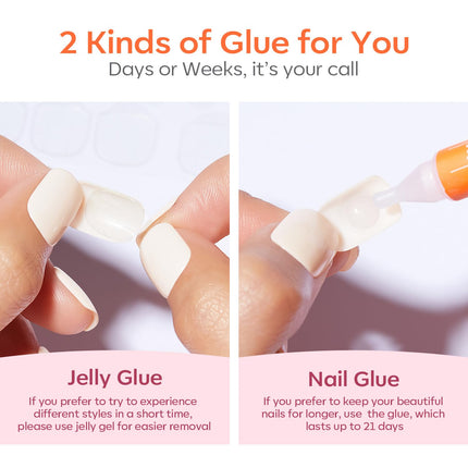 French Tip Press on Nails Short Square, Pink White Fake Nails