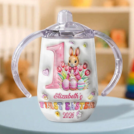 First Easter 2026 Personalized Kid Sippy Cup with Handles, Baby First Easter Bunny Sippy Cup with Name, Custom Easter Sippy Cup for Toddlers, Easter Bunny Cups for Granddaughter, Spring Kid Gifts