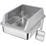 Stainless Steel Cat Litter Box for Kitty, 17.7"× 13.8"× 8.3", Gray
