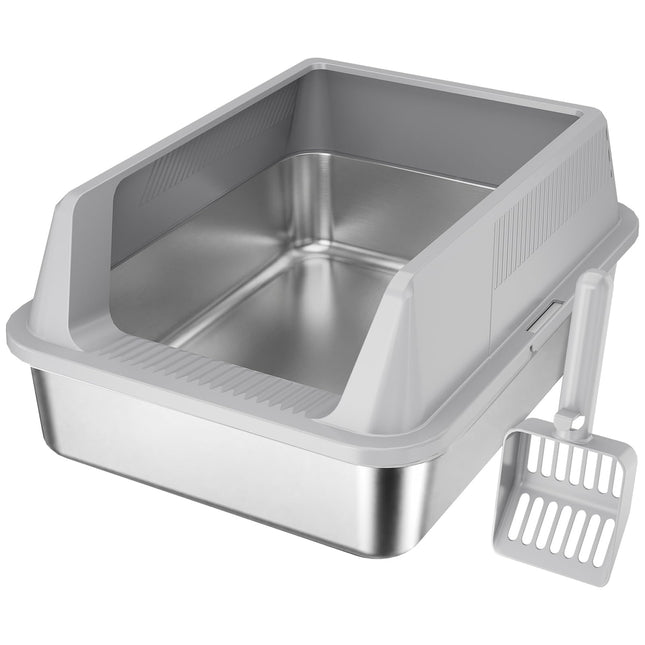 Stainless Steel Cat Litter Box for Kitty, 17.7"× 13.8"× 8.3", Gray