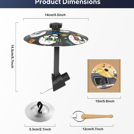 Car Cymbal Air Vent,Mini Car Drum Crash Cymbal Set with Mini Drum Stick & 2 Finger Cymbals,Fun Dashboard Instrument, Fun Gfit,Universal Fit for Most Cars (Skull)