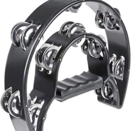 Half Moon Musical Tambourine Double Row Metal Jingles Hand Held Percussion Drum Multicolor for KTV Party with Ergonomic Handle Grip (Black)