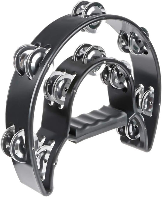 Half Moon Musical Tambourine Double Row Metal Jingles Hand Held Percussion Drum Multicolor for KTV Party with Ergonomic