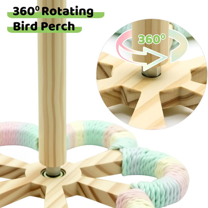 Parakeet Toys & Bird Perch - Rotating Stand with Chew Ball, Bird Cage Accessories for Small & Medium Birds Parakeets Cockatiels Lovebirds Conures Budgies (Rainbow)