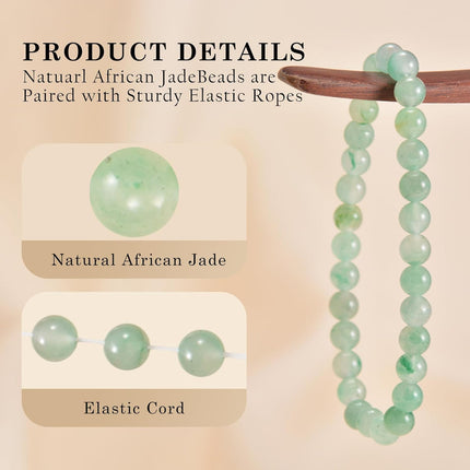 African Jade Bracelets for Women Men 6.8 inch African Jades Crystal Round Beaded Stretch Bracelet Natural Gemstone Handmade Polishing Stone for Spiritual Healing Meditation Yoga