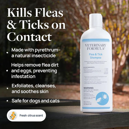 Veterinary Formula Flea and Tick Shampoo for Dogs and Cats, Flea and Tick Control Formula Helps Soothe Itchy Skin While Cleansing, Paraben, Dye, and Soap Free, 2 Pack, 16 fl oz Each