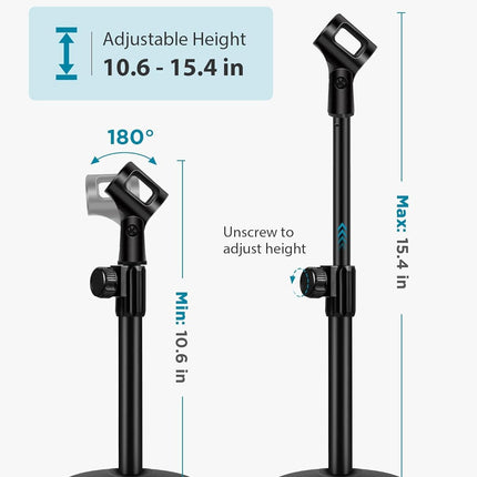 InnoGear Desktop Microphone Stand, Upgraded Adjustable Table Mic Stand with Mic Clip and 5/8" Male to 3/8" Female Screw for Blue Yeti Snowball Spark & Other Microphone