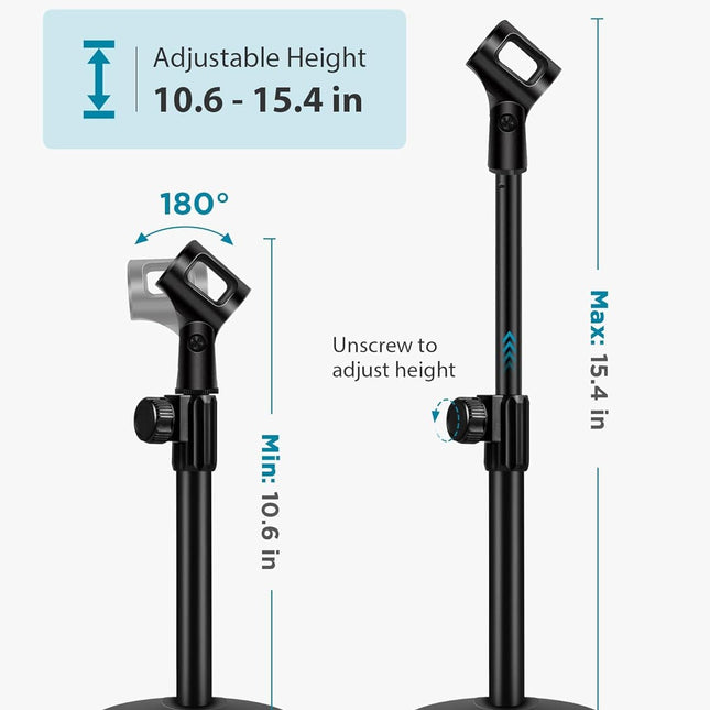 Desktop Microphone Stand, Upgraded Adjustable Table Mic Stand with Mic Clip and 5/8" Male to 3/8" Female - photo 2