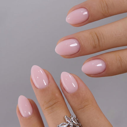 Extra Short Almond Press On Nails, Blush Veil Nude Pink, Soft Gel