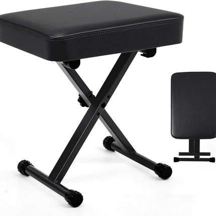 OLIXIS Adjustable Padded Keyboard Bench, X-Style Collapsible Piano Guitar Stool with 2.56 Inch Thickness High-Density Sponge and 3-Position Height, Waterproof Non-Skid Design, Black