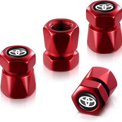 Tire Valve Stem Caps for Toyota, Corolla, RAV4, Highlander Metal Car Wheel Air caps Auto Valve Stem Caps Accessories 4 Pack Red