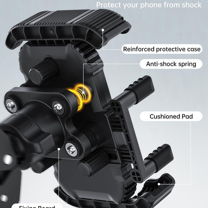 Bike Phone Holder for Handlebar, Motorcycle Phone Mount, Shock Absorbing Anti-Shake Phone Mount for Bike Scooter Motorcycle, Fits iPhone, Samsung, 4.7-7.2 Inch Smartphones