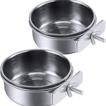 PINVNBY Parrot Feeding Cups Birds Food Dish Stainless Steel Parrot Feeders Water Cage Bowls with Clamp Holder for Cockatiel Conure Budgies Parakeet Parrot Macaw Small Animal Chinchilla Pack of 2