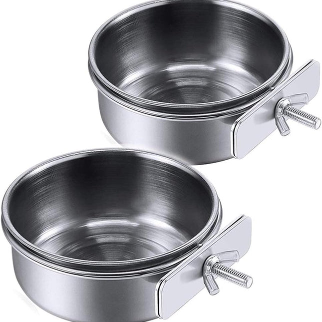 Parrot Feeding Cups Birds Food Dish Stainless Steel Parrot Feeders Water Cage Bowls with Clamp Holder for Cockatiel