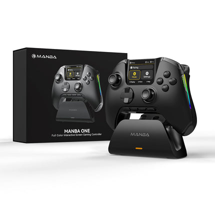Manba One Built-in Display Wireless Controller for PC/Switch/Switch 2/iOS/Android with Charging Dock,Hall Effect Joystick & Triggers, Adjust RGB Lighting, 1800mAh Battery (Dark Black)